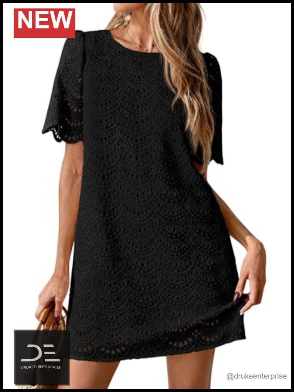 Eyelet Lace Short Sleeve Shift Mini Dress Casual Summer